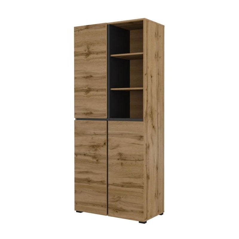 Szafa do przedpokoju CROSS 3D 80cm dąb wotan/czarna z półkami