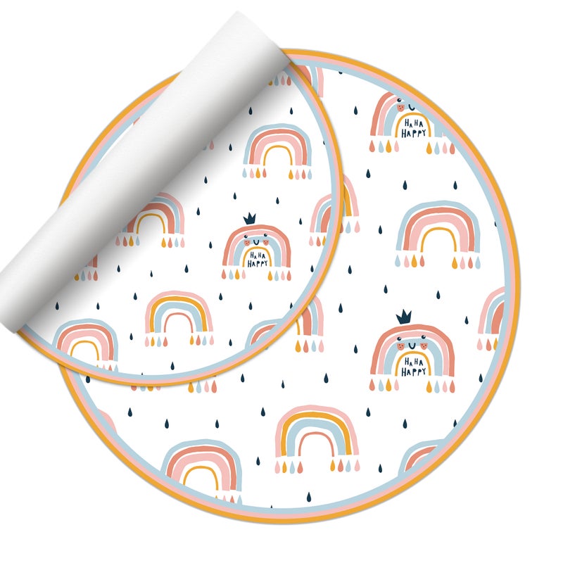 Dywan winylowy dla dzieci Happy rainbow [średnica] 100 cm - Antypoślizgowy PVC, winylowy do pokoju dziecięcego, trudnopalny i zmywalny.