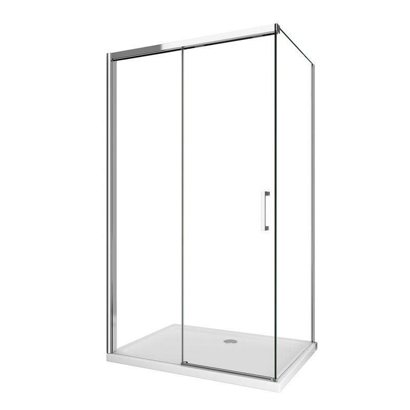 Kabina prysznicowa z 1 ścianką stałą + drzwiami z systemem soft-close, szkło 8 mm, chrom, wys. 200 cm, Cm 110(108-110)x140(137-140)