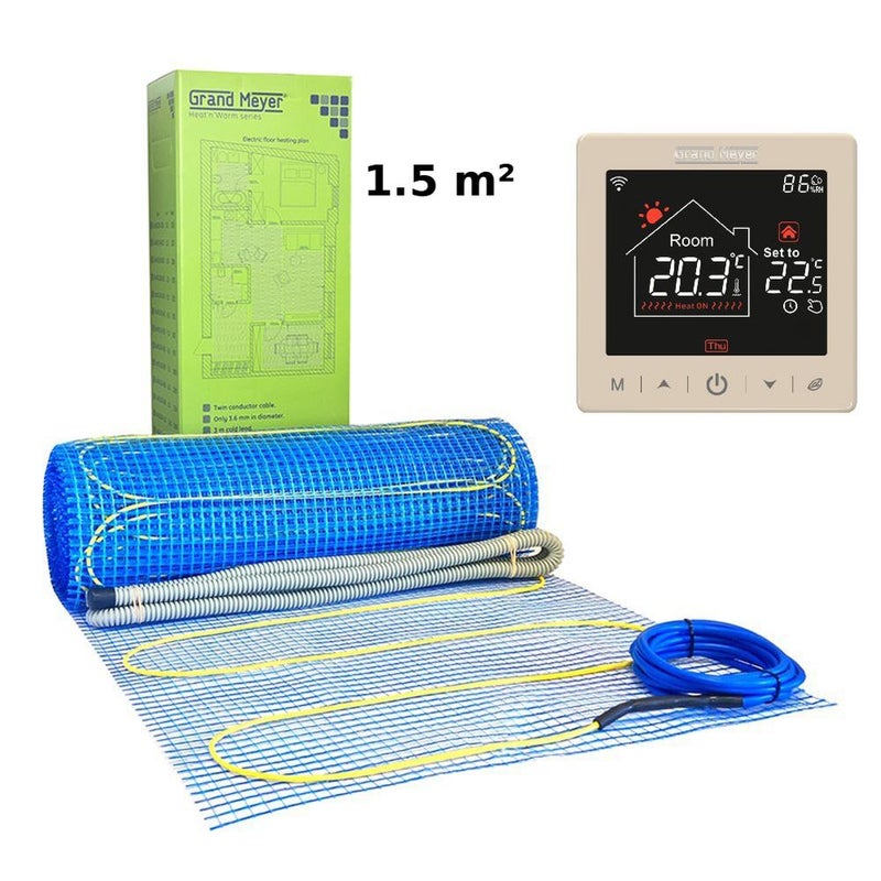Zestaw Mata grzewcza 1.5 m² 170 W/m² + Termostat Wi-Fi programowalny SN-15