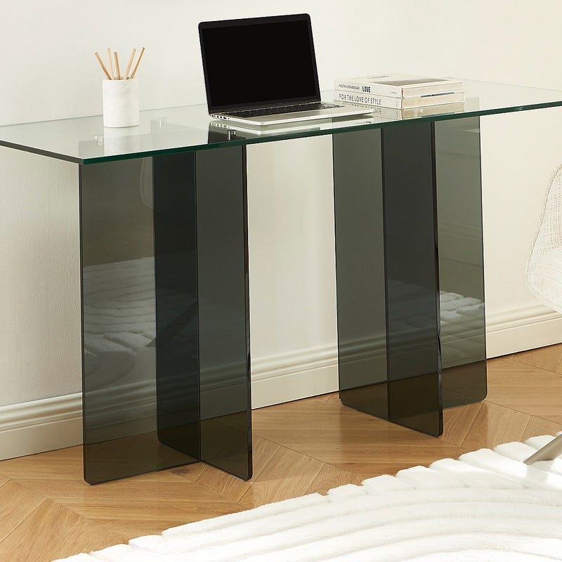 Biurko - Szkło hartowane - Przezroczysty i antracytowy - BYLENA