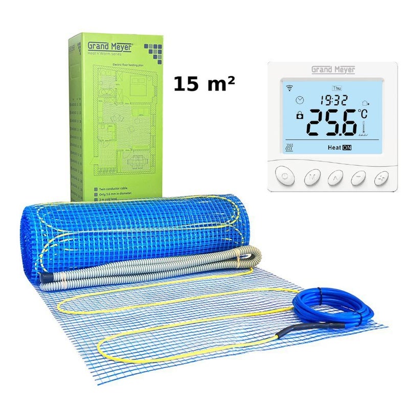 Zestaw Mata grzewcza 15 m² 170 W/m² + Termostat Wi-Fi programowalny W350