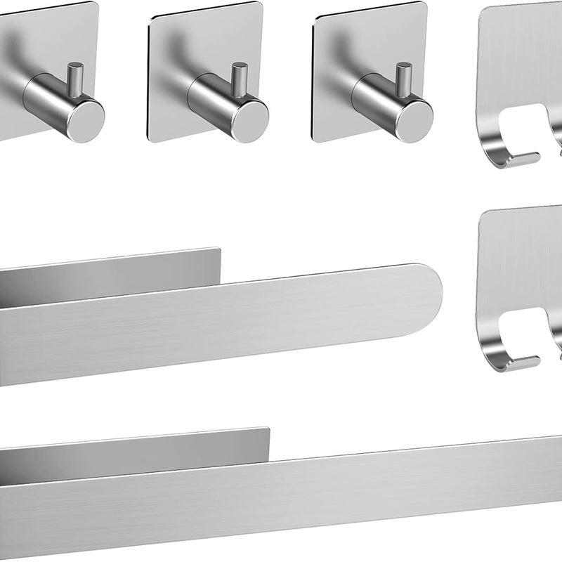 7-częściowy wieszak na ręczniki, akcesoria łazienkowe ze stali nierdzewnej 304, bez wiercenia i klejenia, srebrny