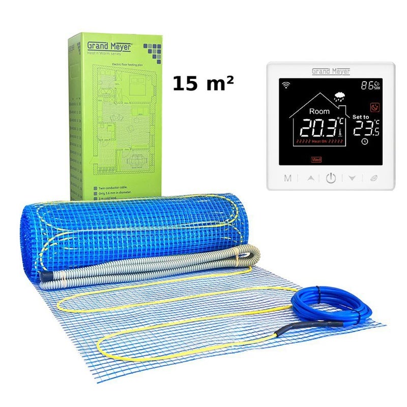 Zestaw Mata grzewcza 15 m² 170 W/m² + Termostat Wi-Fi programowalny SN-10