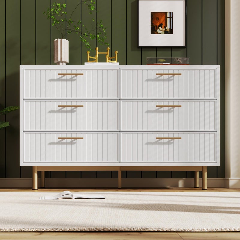 Nowoczesna komoda z 6 szufladami, elegancki design w kolorze białym do sypialni i salonu – komoda z regulowanymi nóżkami – wys. 75/szer. 120/gł. 40 cm