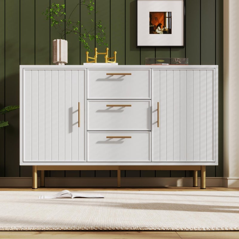 Nowoczesna biała komoda z 2 drzwiami, 3 szufladami i regulowaną półką – elegancki i funkcjonalny design do salonu lub sypialni