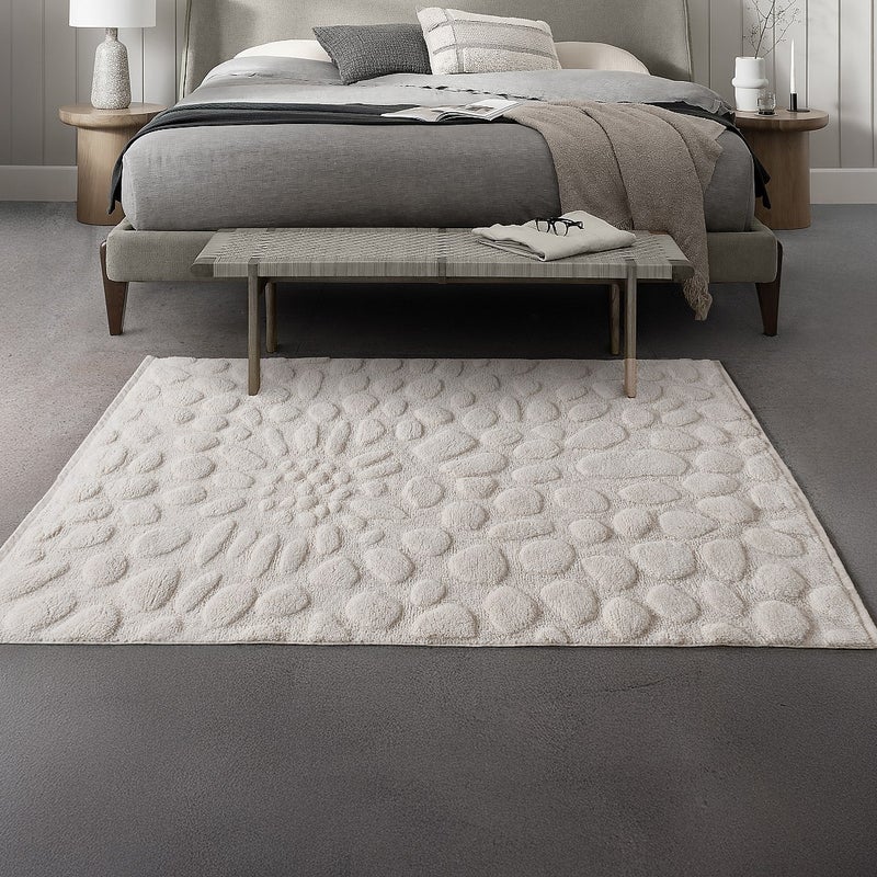 Dywan z wypukłym wzorem kamyczków ręcznie tuftowany 100% wełny - 200 x 290 cm - Kość słoniowa - ORABEL