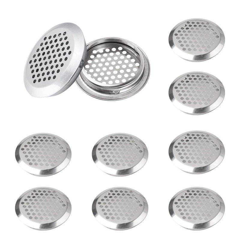 Kratka wentylacyjna okrągła, otwory wentylacyjne ze stali nierdzewnej, rozstaw montażowy 53 mm, srebrna, 10 szt. (wypukła)