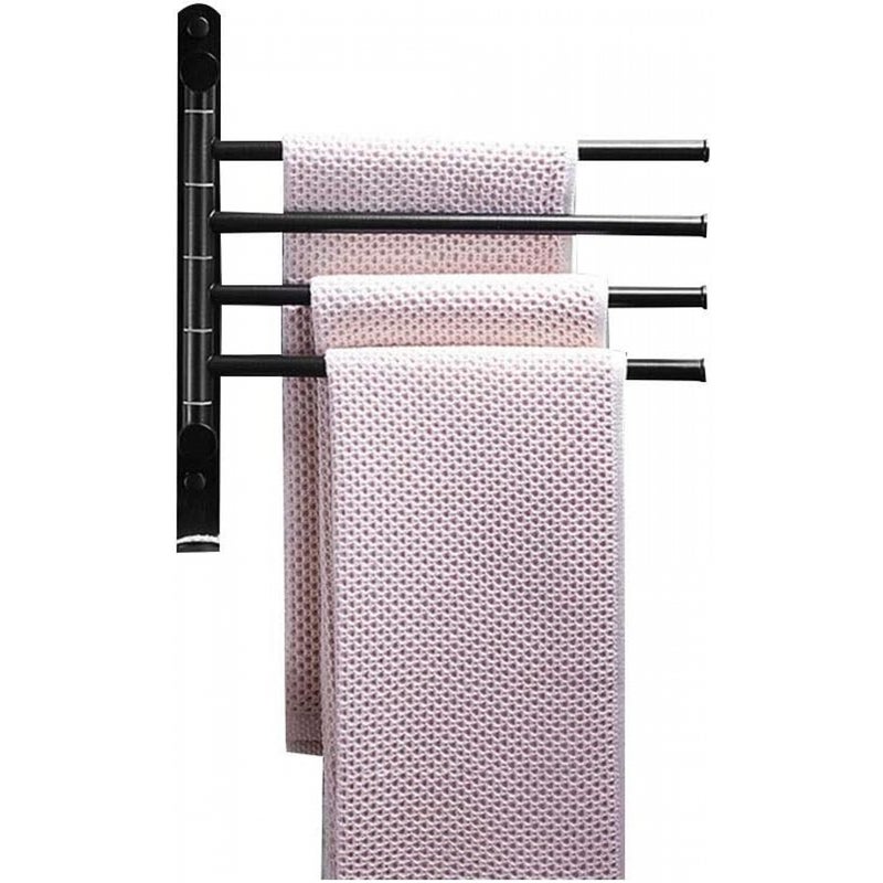 Wieszak na ręczniki łazienkowe, obrotowy drążek na ręczniki, ścienny, czteroramienny wieszak na ręczniki z haczykami, czarny
