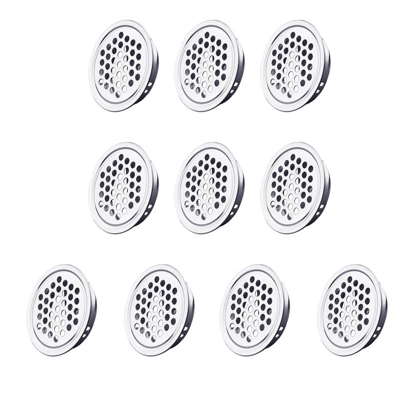 Kratka wentylacyjna okrągła, otwory wentylacyjne ze stali nierdzewnej, rozstaw montażowy 35 mm, srebrna, 10 szt. (płaska)