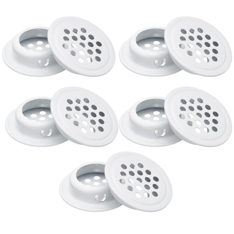 Kratka wentylacyjna okrągła, otwory wentylacyjne ze stali nierdzewnej, rozstaw montażowy 25 mm, biała, 10 szt. (płaska)