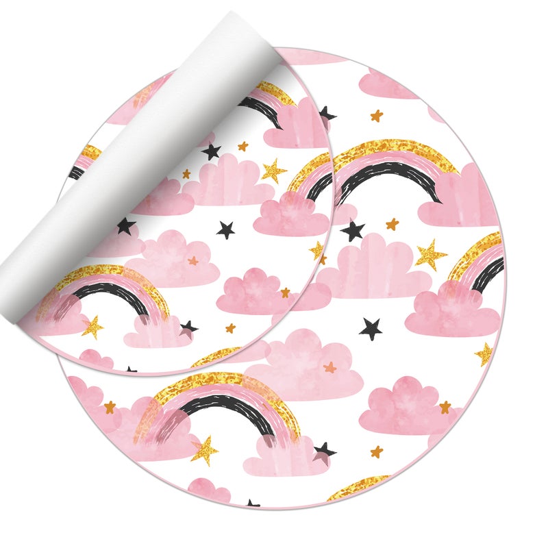 Dywan winylowy dla dzieci Golden rainbow [średnica] 150 cm - PVC antypoślizgowa, winylowa do pokoju dziecięcego, trudnopalna i zmywalna.