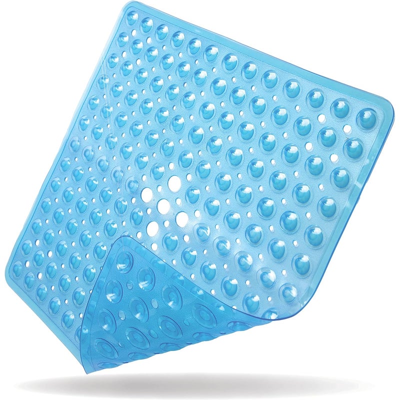 Mata antypoślizgowa do łazienki 53 x 53 cm, kwadratowa, antypoślizgowa, nadająca się do prania w pralce, antypoślizgowa, niebieska
