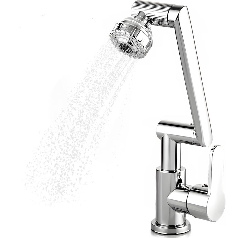 Bateria kuchenna, perlator 1080°, 2 strumienie, z wężem przyłączeniowym do wody ciepłej i zimnej o długości 60 cm - srebrna