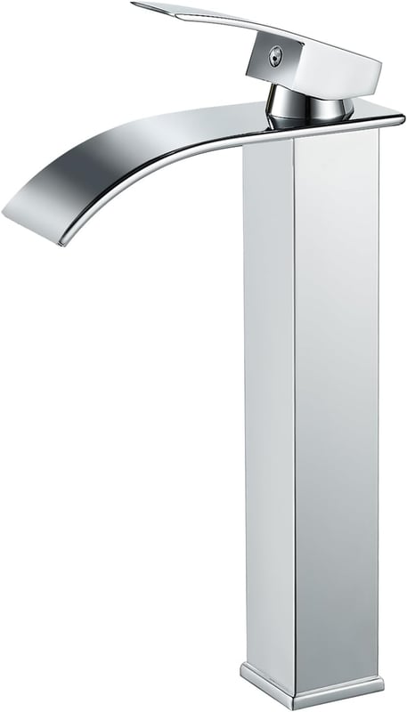 Bateria umywalkowa wodospadowa w kolorze srebrnym chromowanym, bateria zlewozmywakowa z wysoką wylewką 232 mm, bateria wodospadowa w kolorze srebrnym