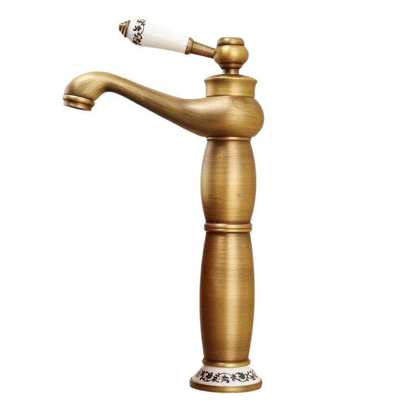 Bateria umywalkowa do łazienki, mosiężna, porcelanowa, niebiesko-biała (wysoka)