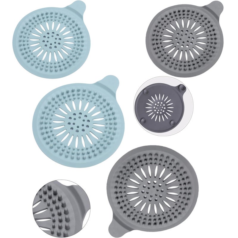 4-pak silikonowych łapaczy włosów z przyssawką do łazienki, wanny i kuchni (niebieski i szary)