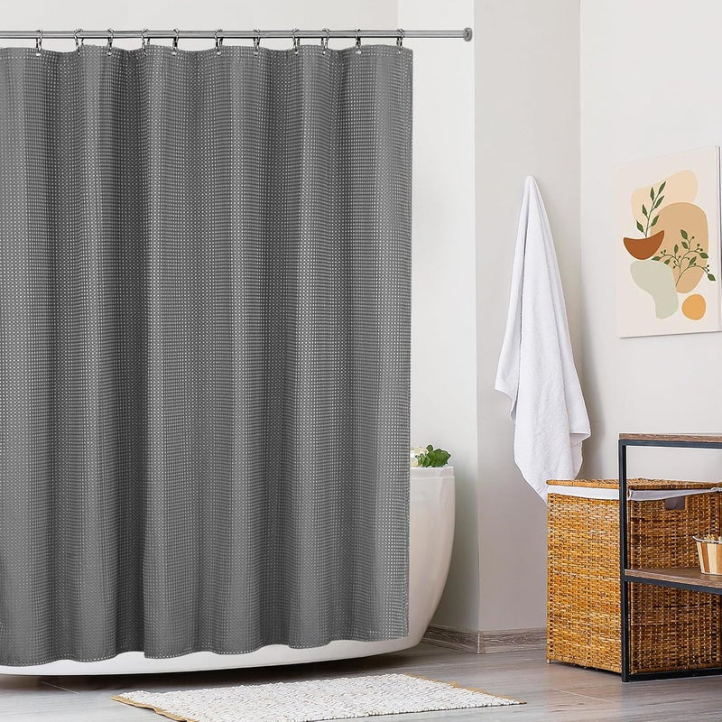Zmywalna zasłona prysznicowa z wodoodpornego poliestru do prysznica i łazienki 180 x 180 cm Szara gofrowana