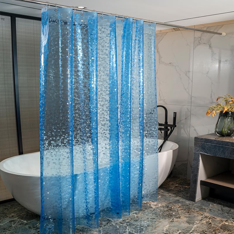 Zasłona prysznicowa, 180 x 200 cm, PEVA, wzór 3D kamyków, wodoodporna (niebieska)
