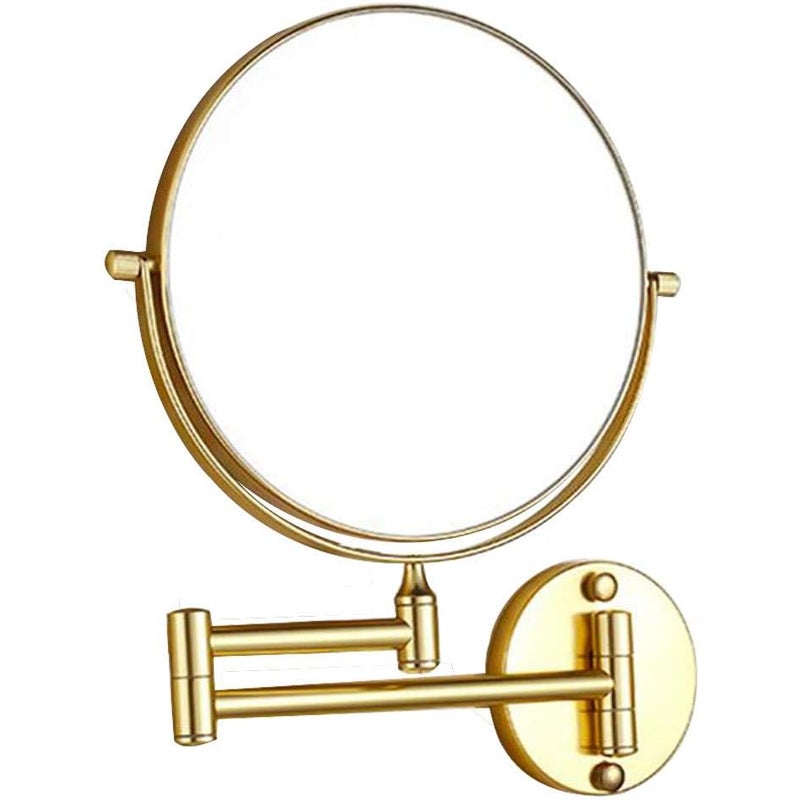 Lustro do makijażu montowane na ścianie o szerokości 20 cm z powiększeniem 1x/3x, obrotowe o 360°, dwustronne, składane, w kolorze złotym