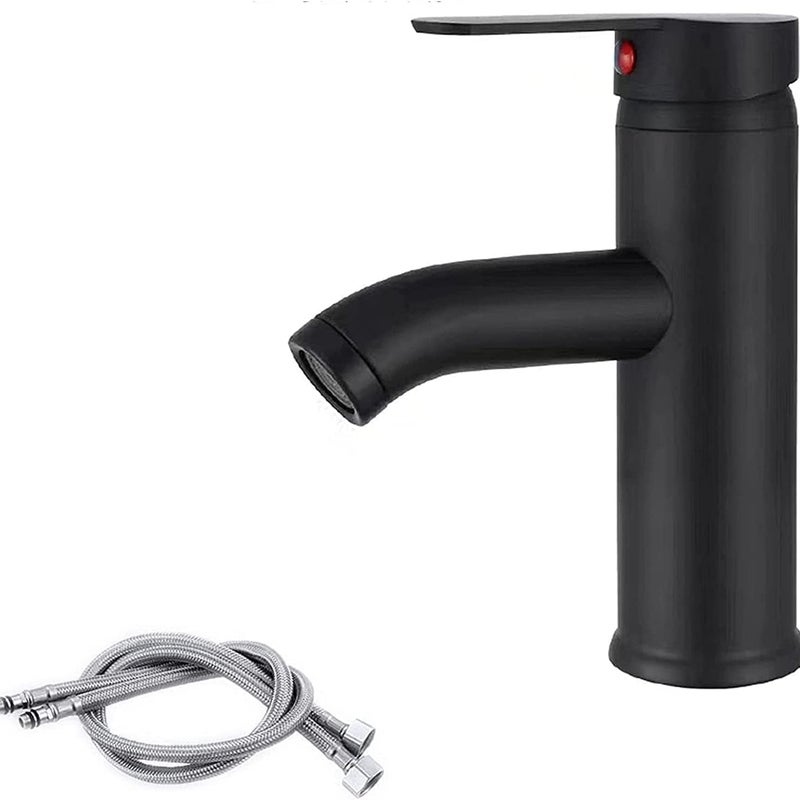 Matowa czarna bateria umywalkowa, bateria mieszaczowa z ciepłą i zimną wodą, bateria umywalkowa jednouchwytowa (kolor: krótka czarna)