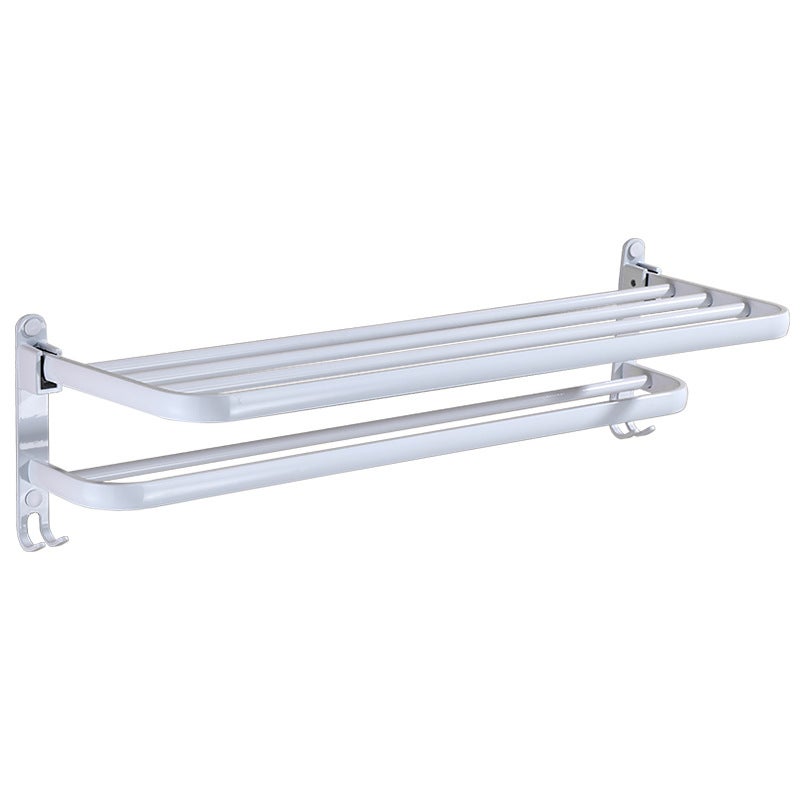 Wieszak na ręczniki, odpowiedni do kuchni i łazienki, dwupoziomowy z haczykami, składany, 60 cm, biały