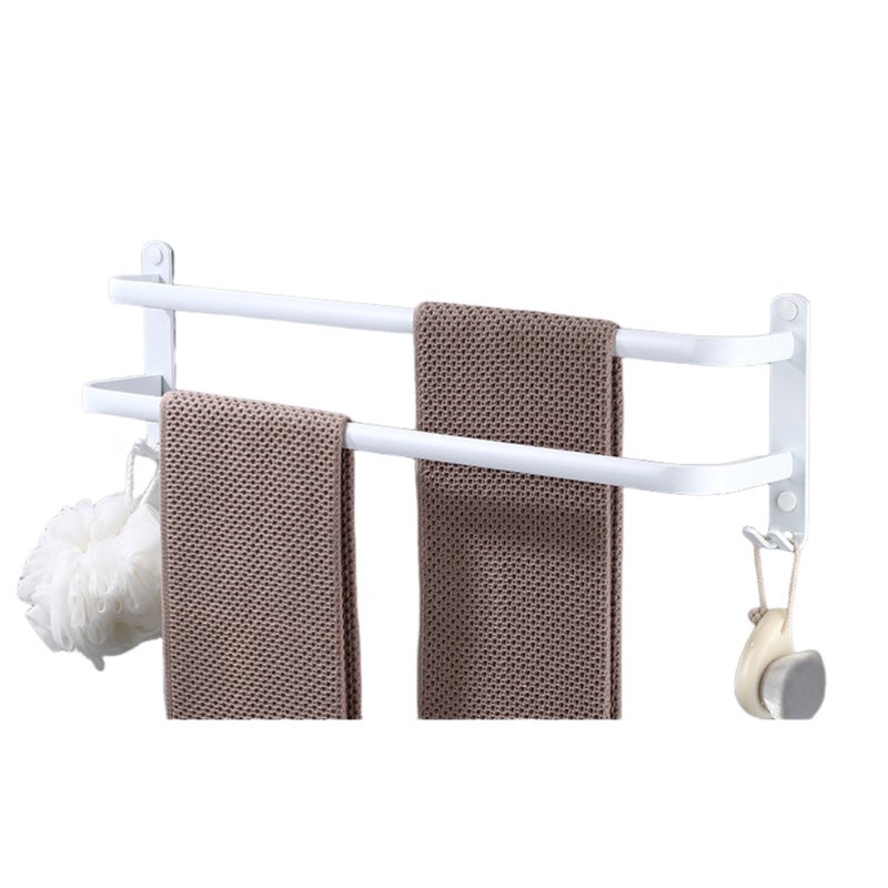 Dwupoziomowy wieszak ścienny na ręczniki z haczykami do łazienki, kuchni i toalety (biały, 30 cm)