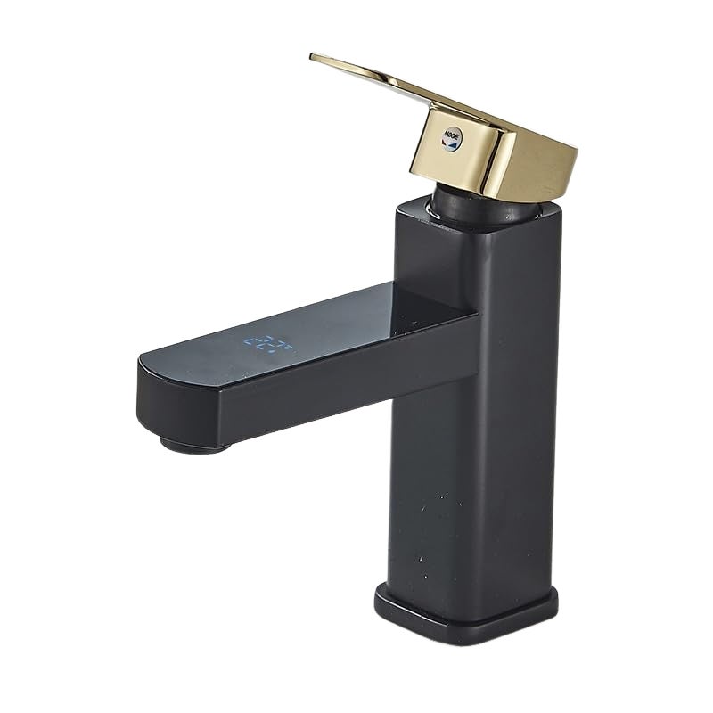 Inteligentna bateria umywalkowa z wyświetlaczem cyfrowym, bateria umywalkowa do łazienki (krótka wersja w kolorze czarno-złotym)