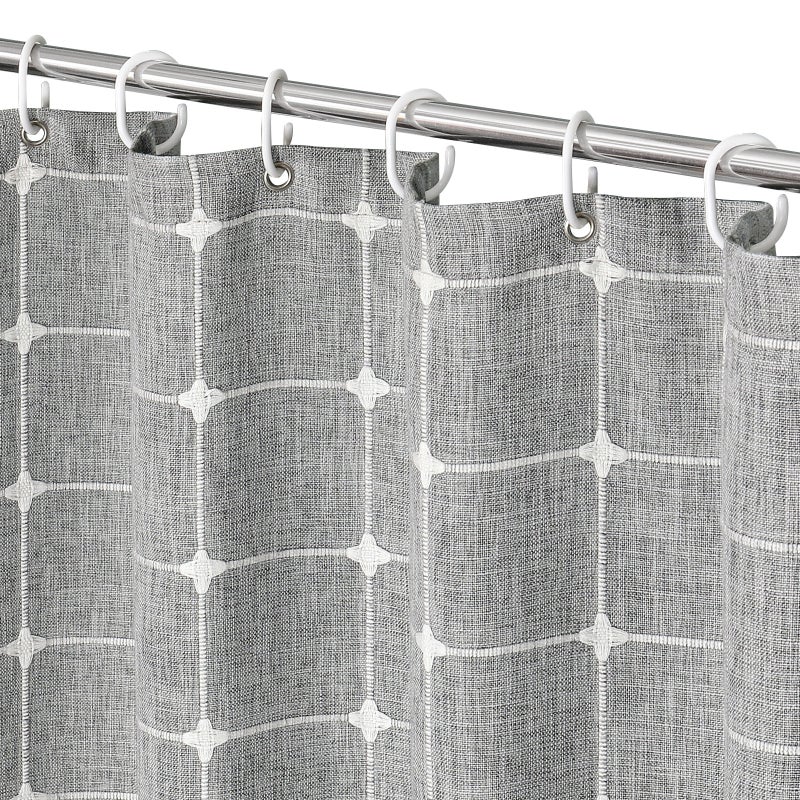 Zasłona prysznicowa w stylu boho, kratka z frędzlami, 72 x 84 cale (szara)