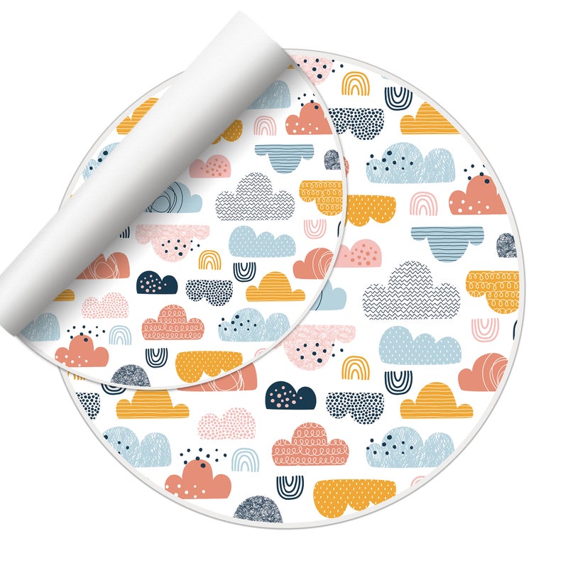 Dziecięcy dywan winylowy Clouds [średnica] 150 cm - Antypoślizgowy PVC, winylowy do pokoju dziecięcego, ognioodporny i zmywalny.