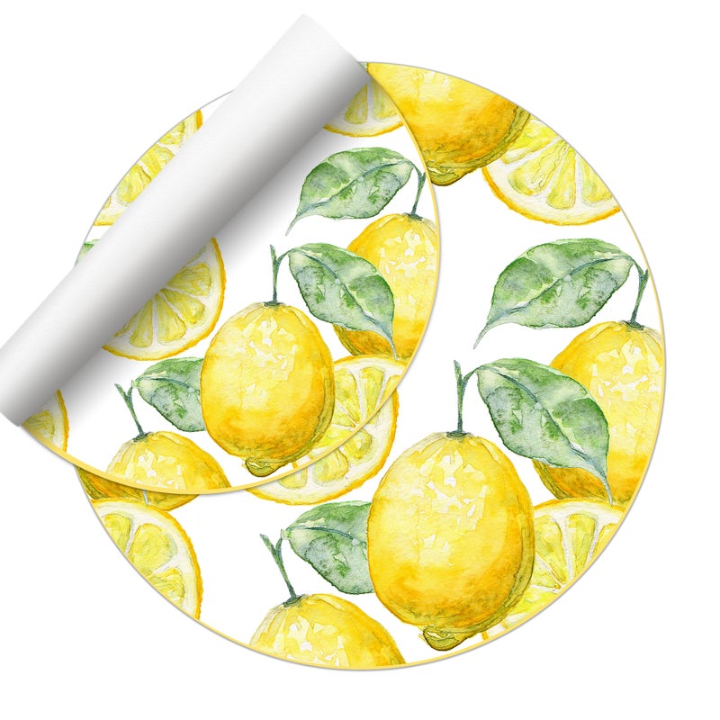 Okrągły dywan winylowy Lemons okrągły [średnica] 180 cm -PVC antypoślizgowy, gładki, gruby, winylowy dywan do kuchni lub salonu