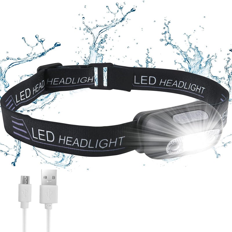 Ładowana latarka czołowa - latarka czołowa 200 lm z czujnikiem, lekka i regulowana, idealna na kemping, piesze wycieczki i jazdę na rowerze