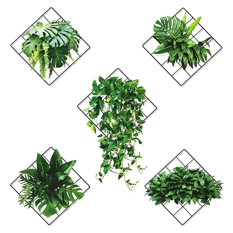 Zestaw 6 naklejek ściennych 3D z zielonymi roślinami – Naklejki ścienne 3D z zielonymi roślinami, Naklejki ścienne z roślinami do salonu, sypialni i