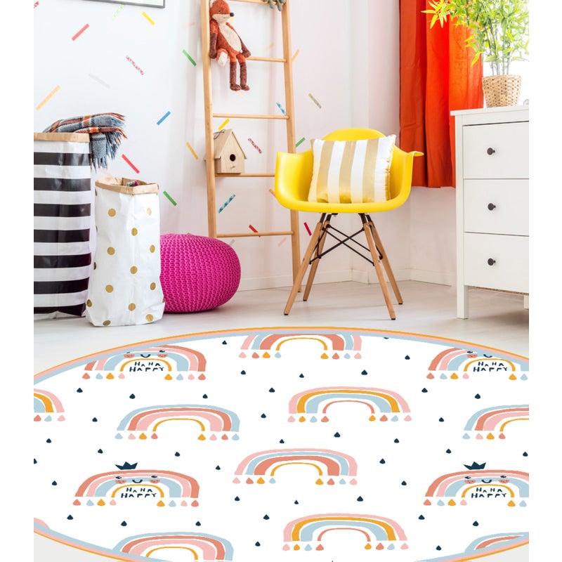 Dywan winylowy dla dzieci Happy rainbow [średnica] 120 cm - Antypoślizgowy PVC, winylowy do pokoju dziecięcego, trudnopalny i zmywalny.