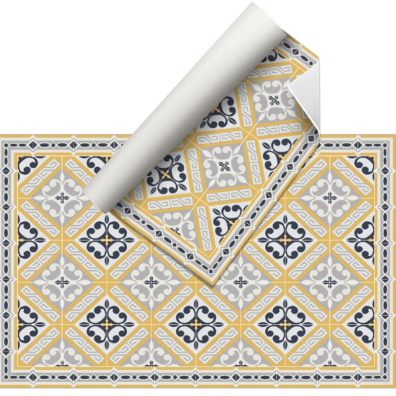 Dywan winylowy Aristocracy_yellow 66x100 cm - antypoślizgowy PVC, winylowy do kuchni lub salonu, styl hydrauliczny