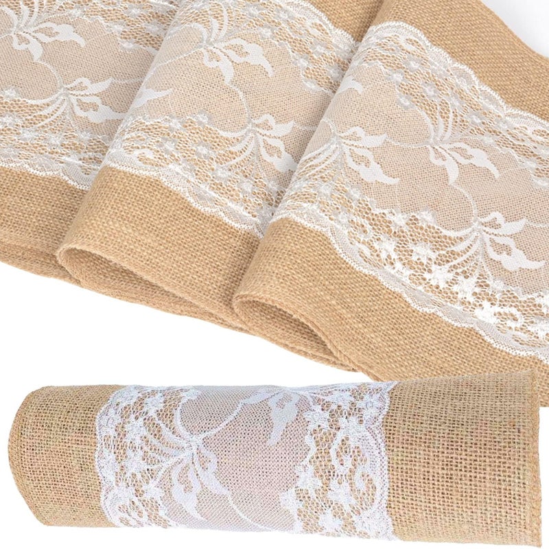 Bieżnik z juty z koronką, bieżnik z juty vintage z koronką, bieżnik z juty z koronką, 10,1 m x 30 cm