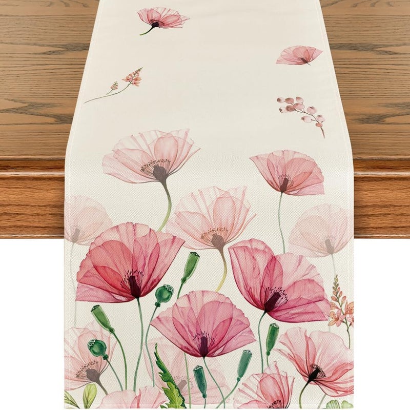 Bieżnik w liście maku – Lato – Sezonowy – Dekoracja stołu – Wystrój domu – 33 x 183 cm