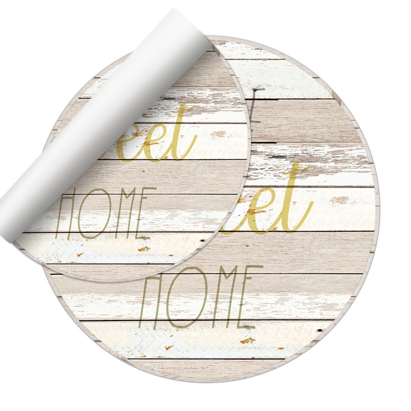 Dywan winylowy dla dzieci Home sweet home [średnica] 200 cm - Antypoślizgowy PVC, winylowy do pokoju dziecięcego, ognioodporny i zmywalny.