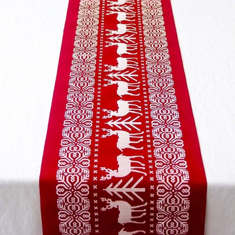 Bawełniano-lniany obrus świąteczny, bieżnik, dekoracja świąteczna, zmywalny obrus na przyjęcia, 33 x 183 cm.