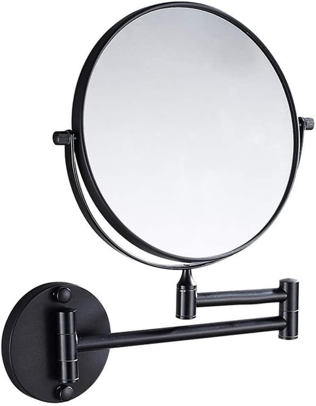 20 cm dwustronne składane lustro do makijażu montowane na ścianie, 3-krotne powiększenie (czarne)