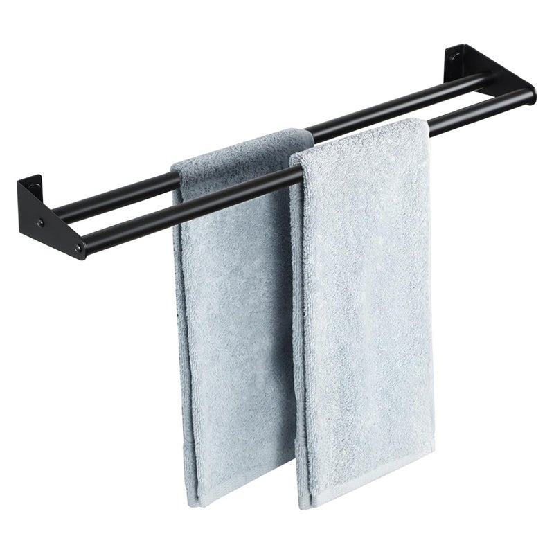 Wieszak na ręczniki łazienkowe, wieszak ścienny na ręczniki z podwójnym drążkiem, wieszak na ręczniki ze stali nierdzewnej, czarny wieszak na ręcznik
