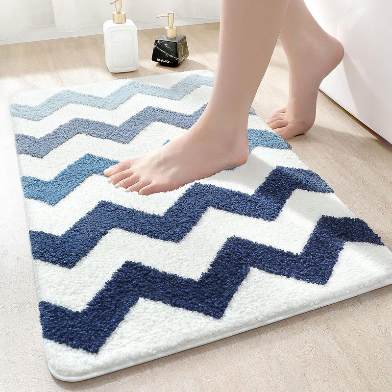 Niebieska, antypoślizgowa mata łazienkowa, miękka mata prysznicowa z mikrofibry, nadająca się do prania w pralce i chłonna, wyjątkowo gruba mata prys