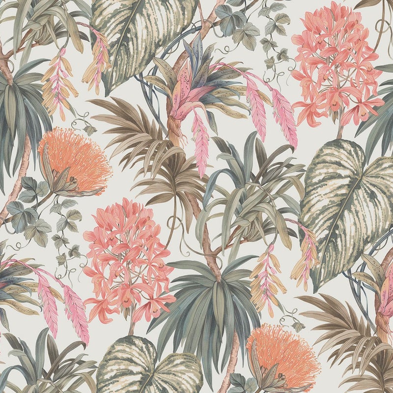 Tapeta tropikalne liście szaro zielonymIpomarańczowym - 53 cm x 10,05 m - SANDERS & SANDERS