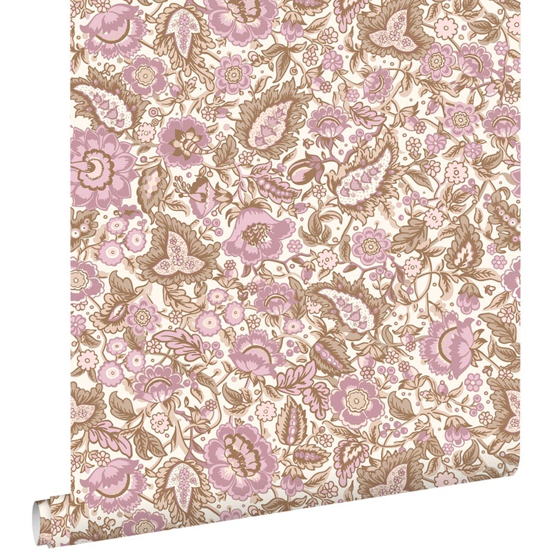 Tapeta zabytkowe kwiaty brązowymIfioletowym - 50 x 900 cm - ESTAHOME