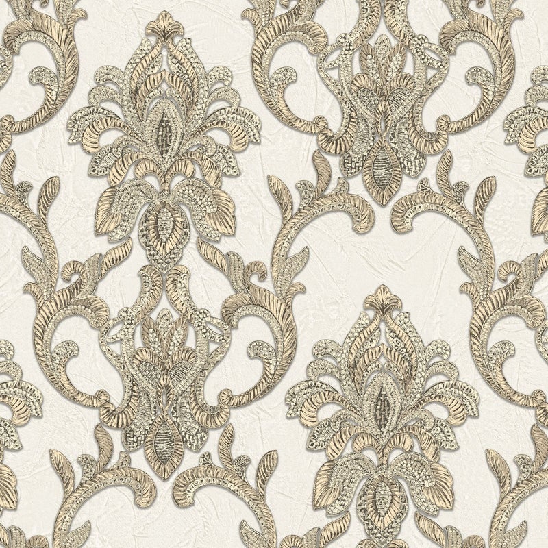Tapeta druk barokowy jasny kremowy beżIzłotym - 106 cm x 10 m - ZAMBAITI