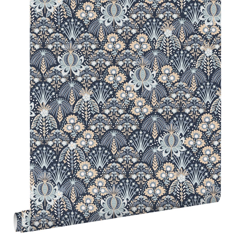 Tapeta vintage kwiaty w stylu secesyjnym niebieskim - 50 x 900 cm - ESTAHOME