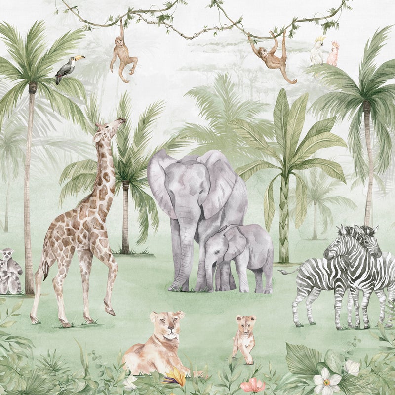 Fototapeta zwierzęta dżungli w wielu kolorach - 318 x 275 cm - SANDERS & SANDERS