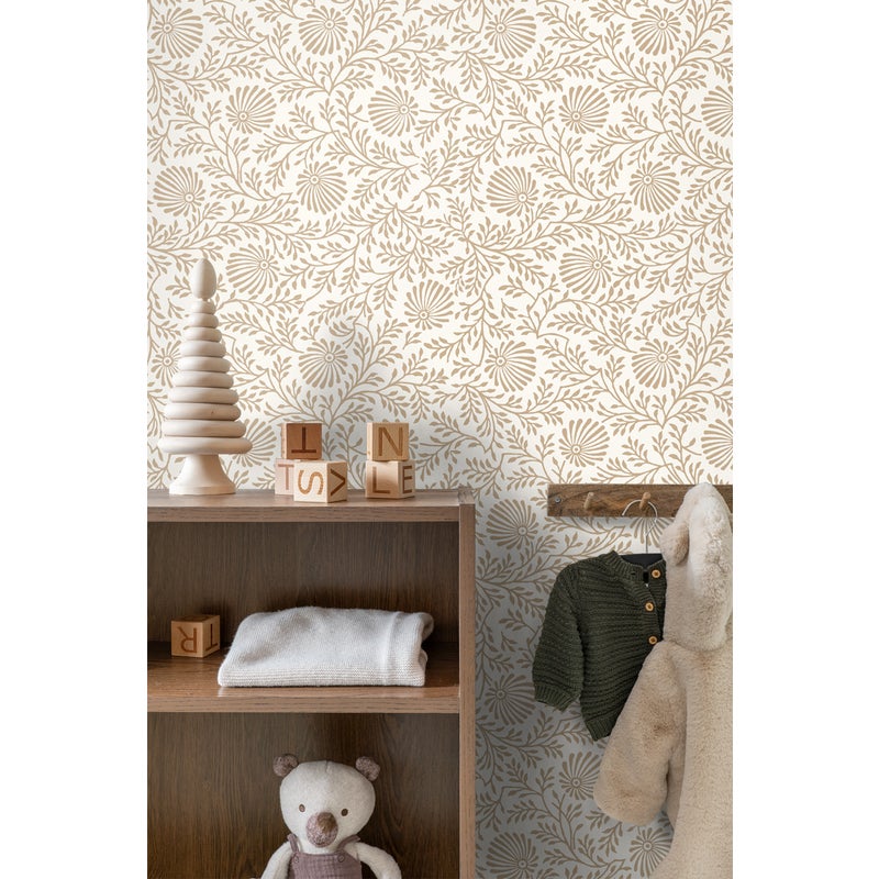 Tapeta zabytkowe kwiaty beżowym - 50 x 900 cm - ESTAHOME