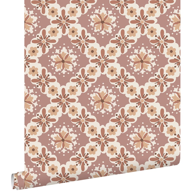 Tapeta zabytkowe kwiaty fioletowego mauveIbrązowym - 50 x 900 cm - ESTAHOME