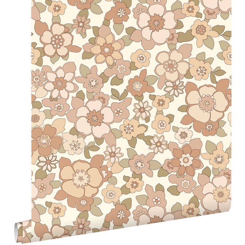 Tapeta retro kwiaty beżowym - 50 x 900 cm - ESTAHOME